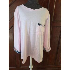 Its Paquette 3X Pink Floral Accent Pocket Long Sleeve Top Womens Plus Size